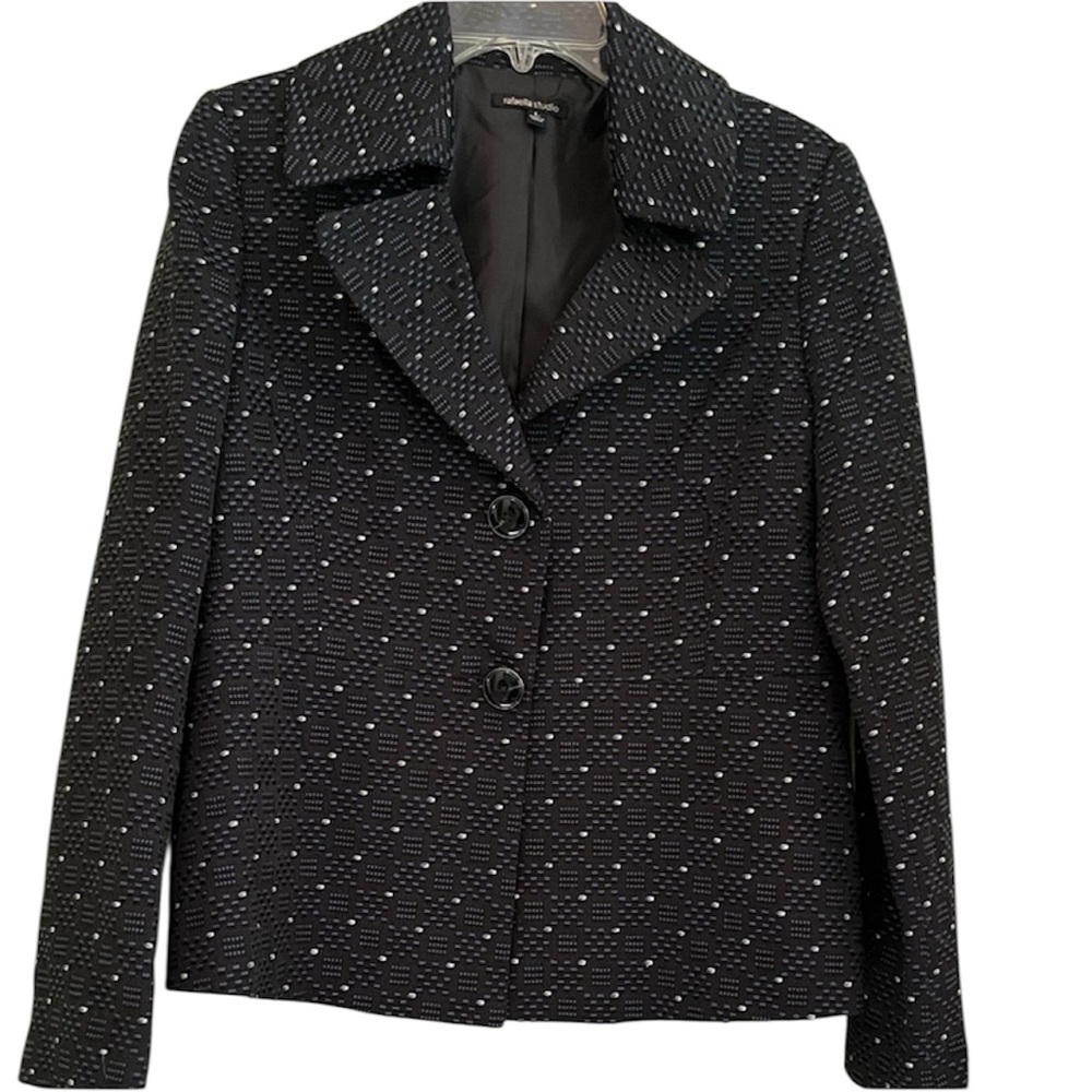 RAFELLA Textured Navy and White Jacquard Blazer